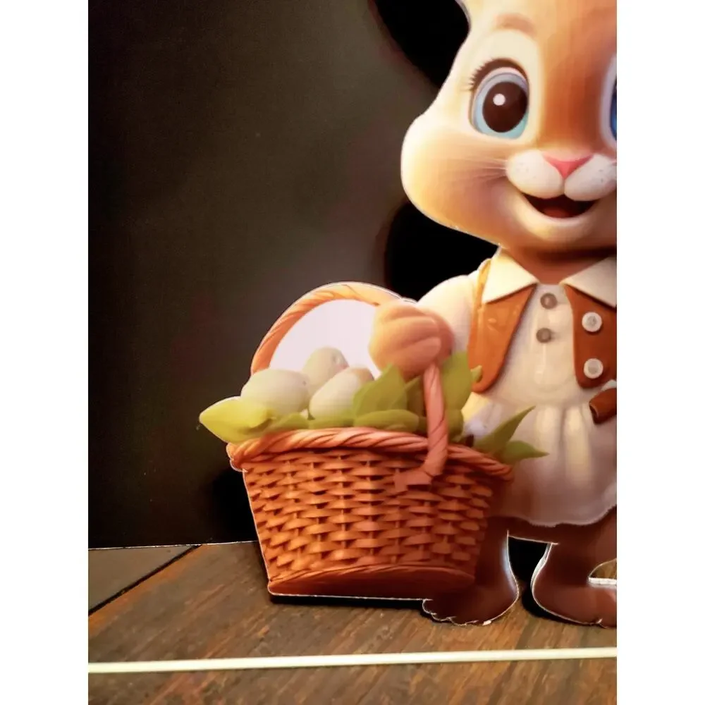 Easter bunny w brown vest & basket w eggs, yard, lawn sign, wreath, crafts DIY